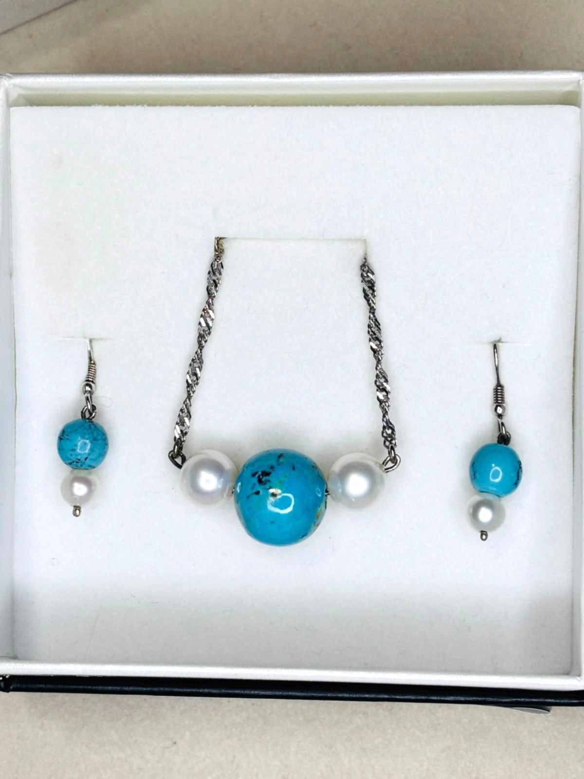 Turquoise & Pearls — Necklace-Earrings set view 6