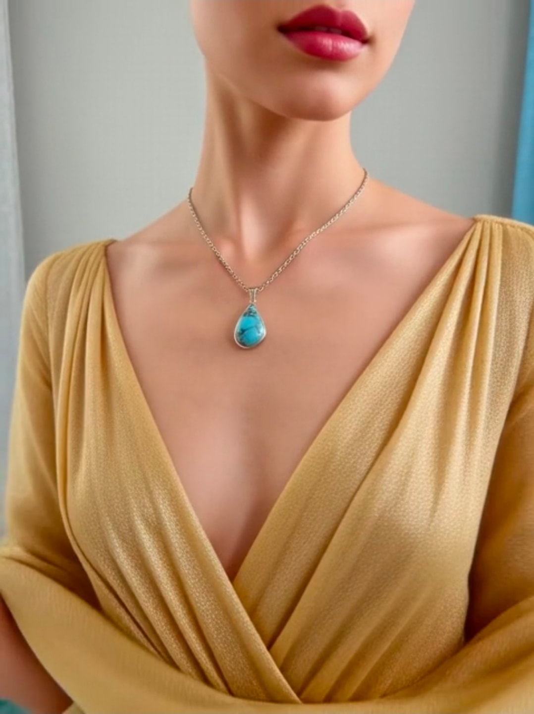 Blue Thunder Turquoise — Teardrop Pendant view 2
